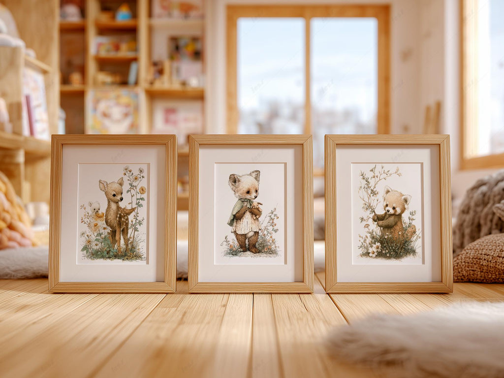 Woodland Nursery Art Set of 3 – Deer Fox Red Panda Storybook Prints