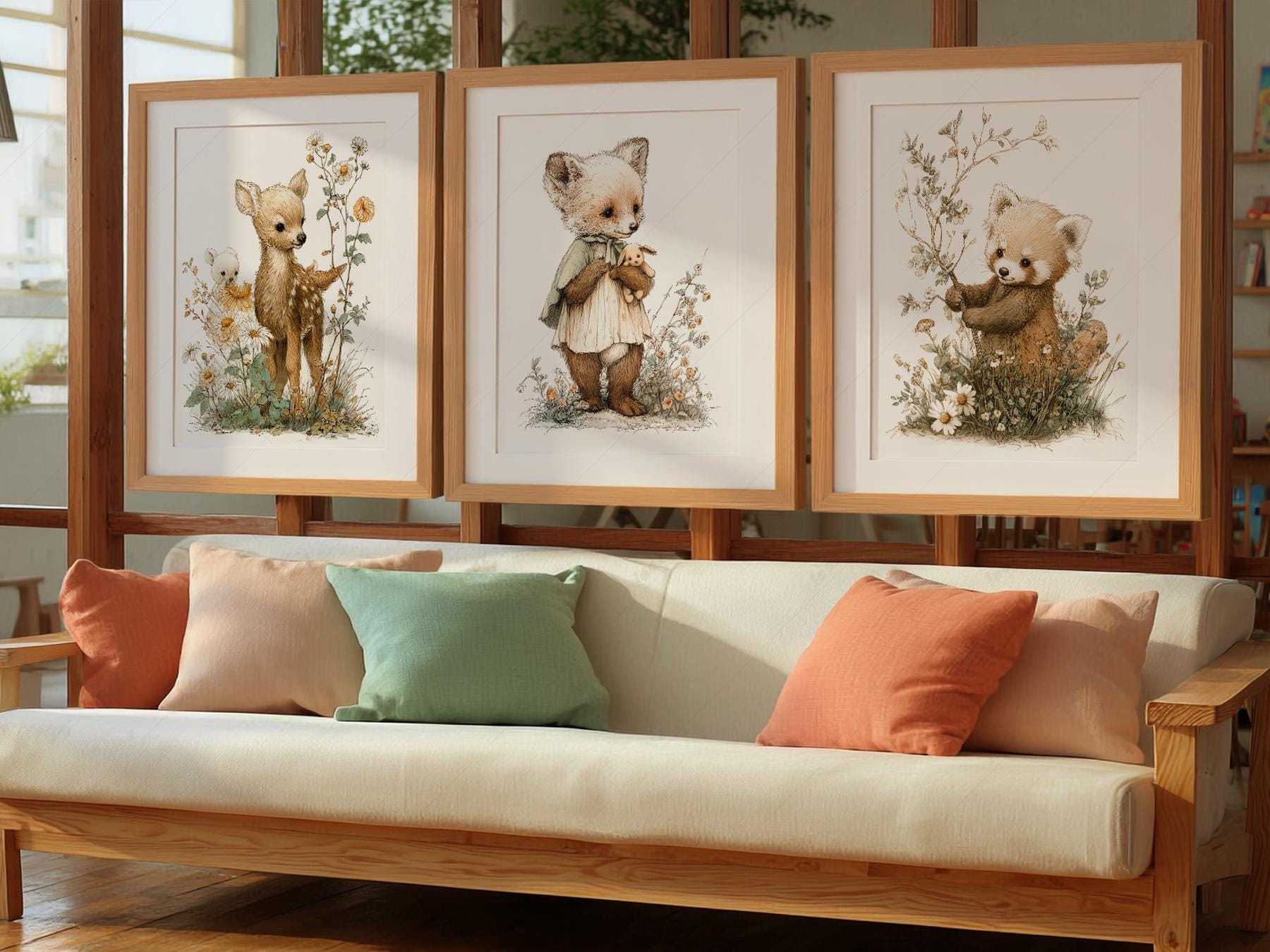 Woodland Nursery Art Set of 3 – Deer Fox Red Panda Storybook Prints