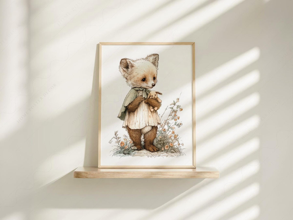 Storybook Fox Art Print – Vintage Woodland Nursery Wall Decor
