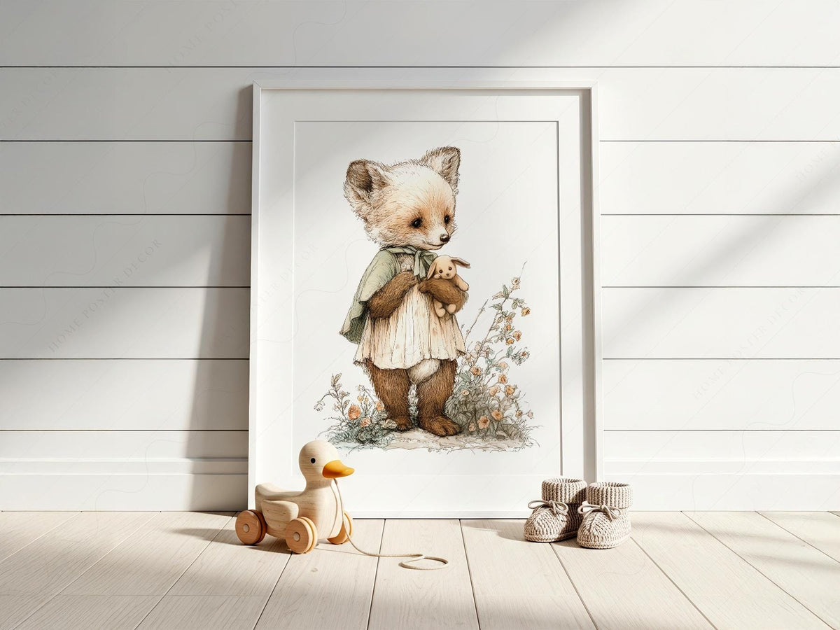 Storybook Fox Art Print – Vintage Woodland Nursery Wall Decor