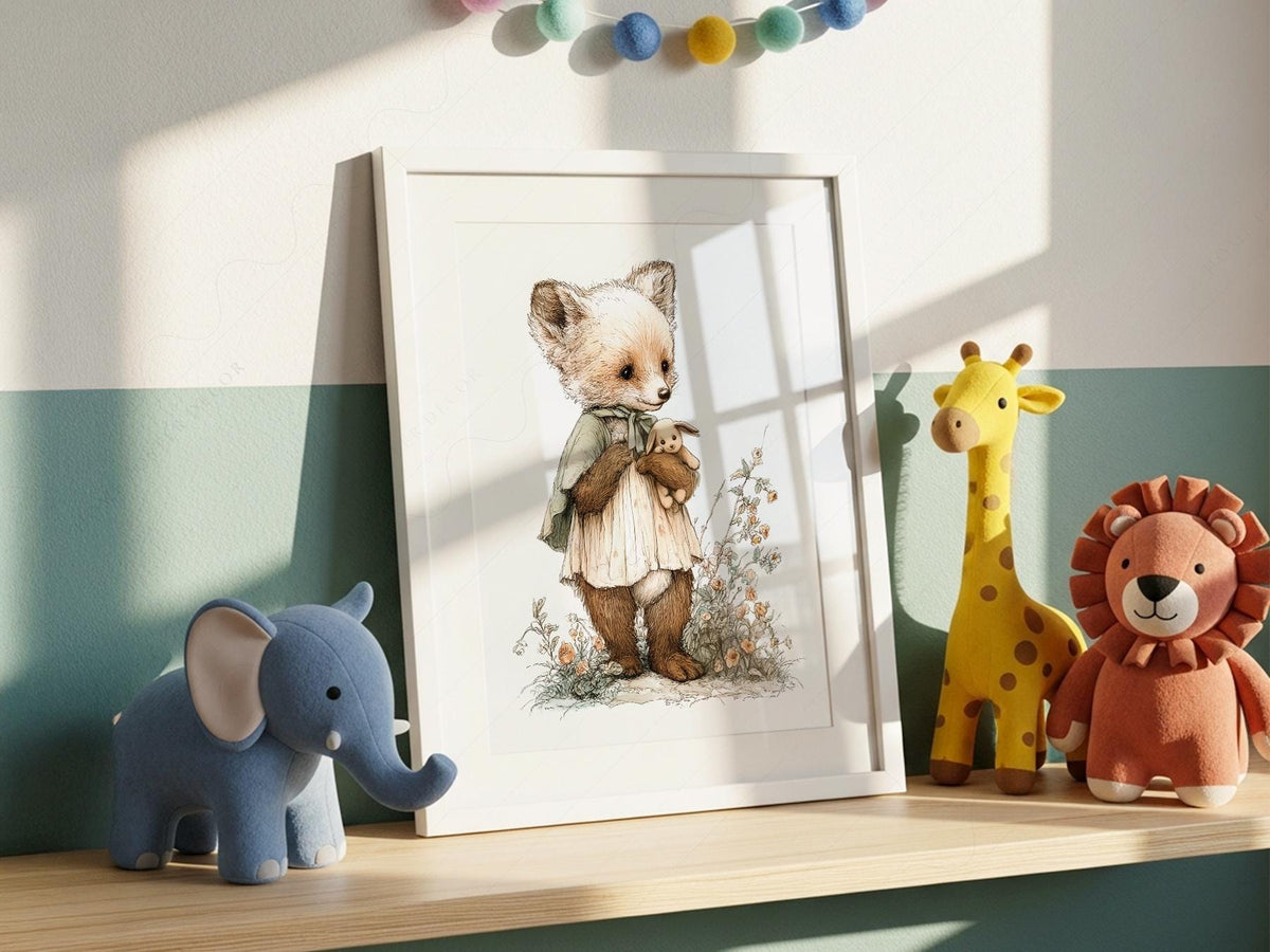 Storybook Fox Art Print – Vintage Woodland Nursery Wall Decor