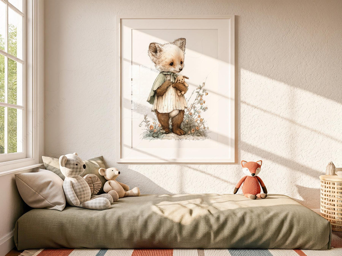 Storybook Fox Art Print – Vintage Woodland Nursery Wall Decor