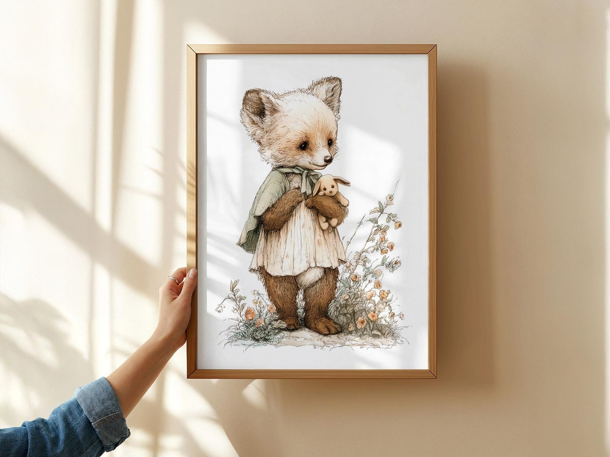 Storybook Fox Art Print – Vintage Woodland Nursery Wall Decor