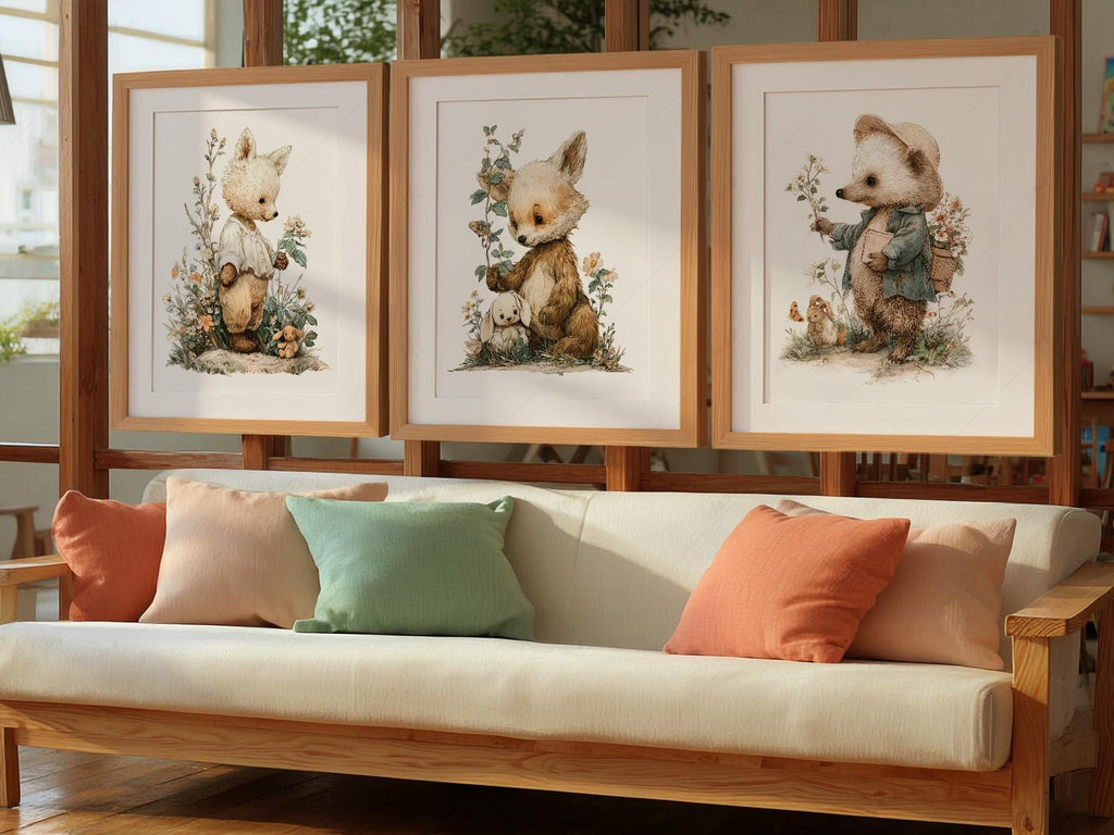Woodland Nursery Art Set – Whimsical Forest Animals Storybook Prints