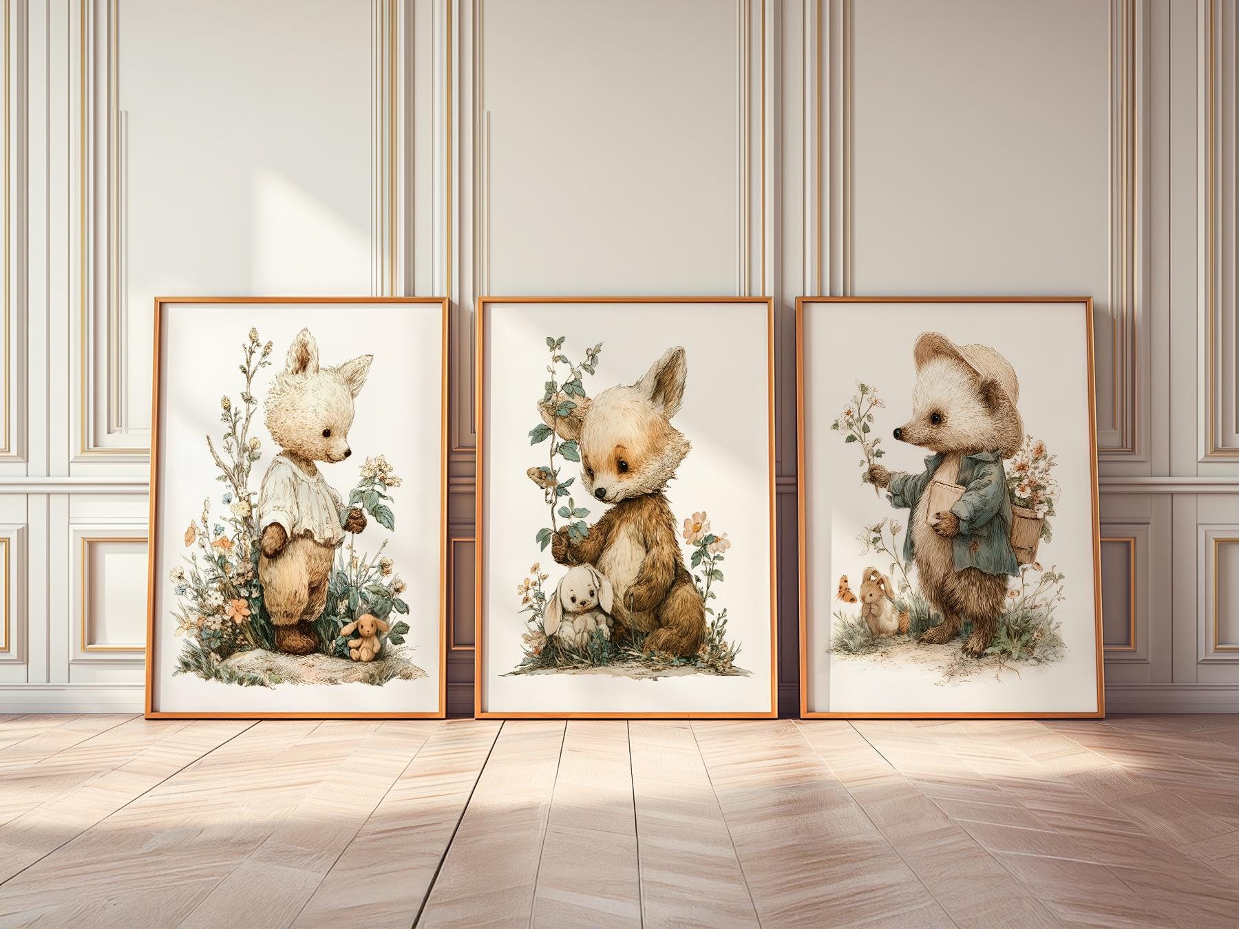 Woodland Nursery Art Set – Whimsical Forest Animals Storybook Prints
