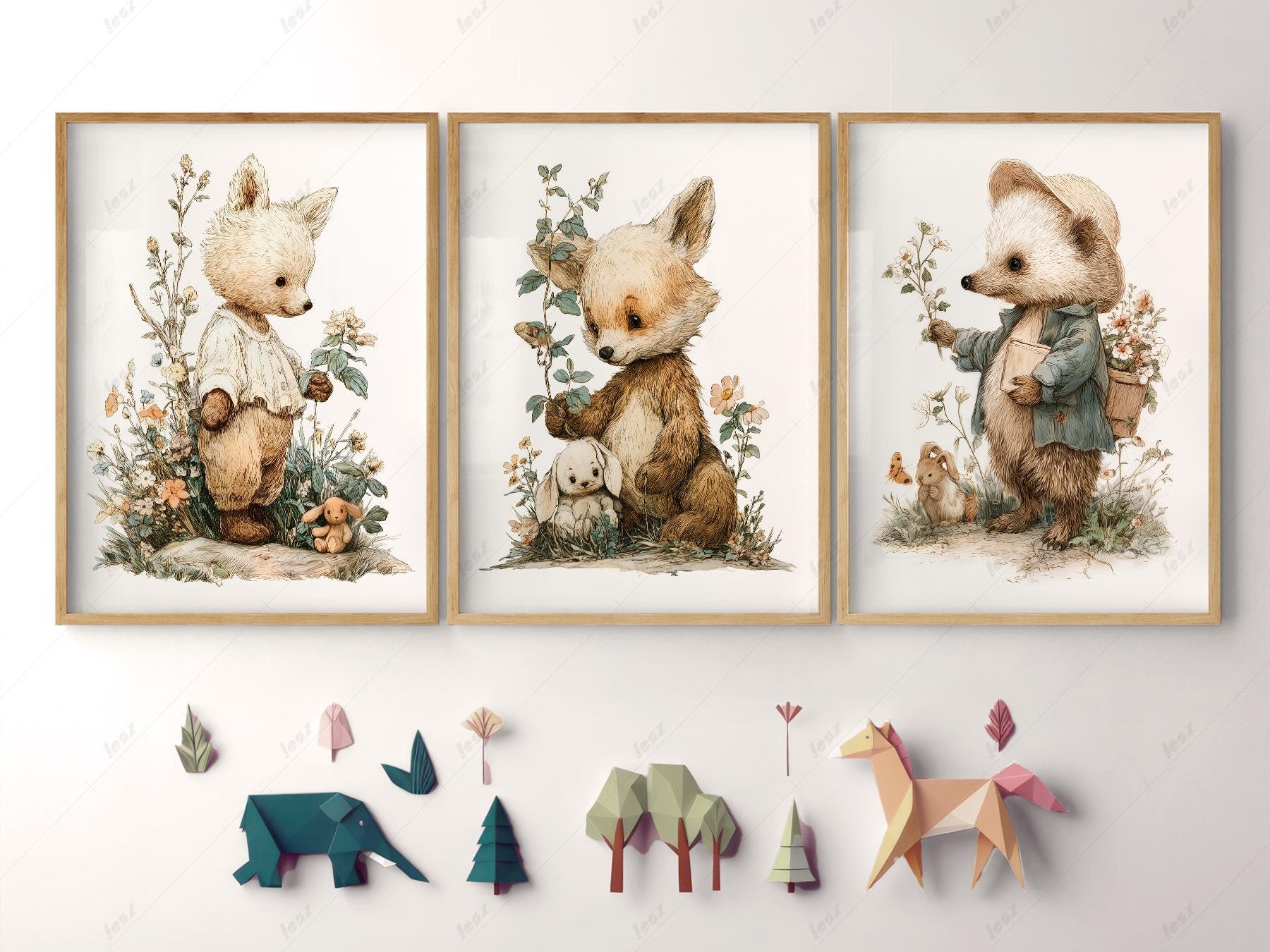 Woodland Nursery Art Set – Whimsical Forest Animals Storybook Prints