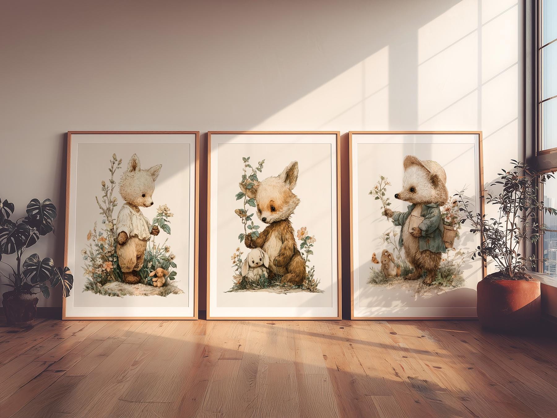 Woodland Nursery Art Set – Whimsical Forest Animals Storybook Prints