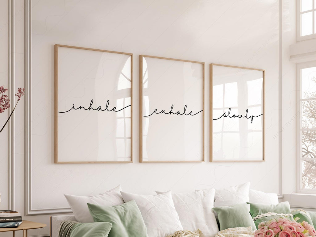 Inhale Exhale Slowly Print Set of 3 – Minimalist Zen Wall Art Posters