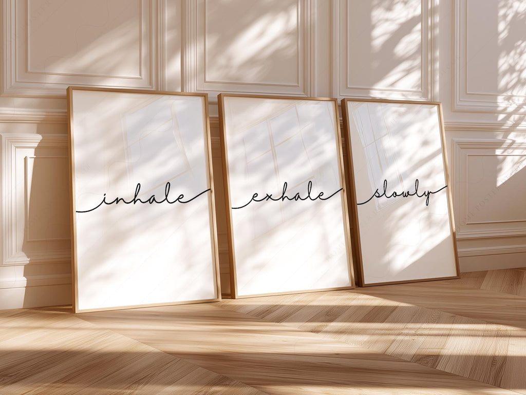 Inhale Exhale Slowly Print Set of 3 – Minimalist Zen Wall Art Posters