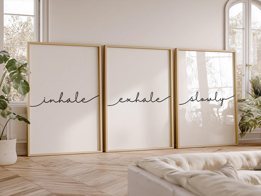 Inhale Exhale Slowly Print Set of 3 – Minimalist Zen Wall Art Posters