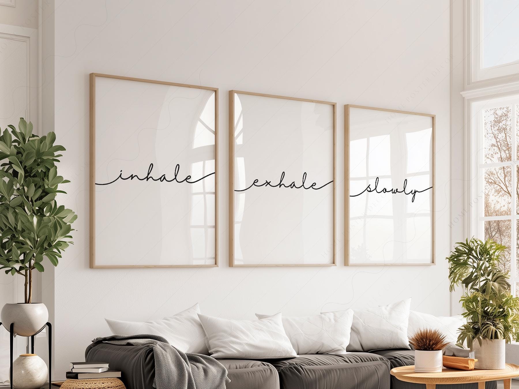 Inhale Exhale Slowly Print Set of 3 – Minimalist Zen Wall Art Posters