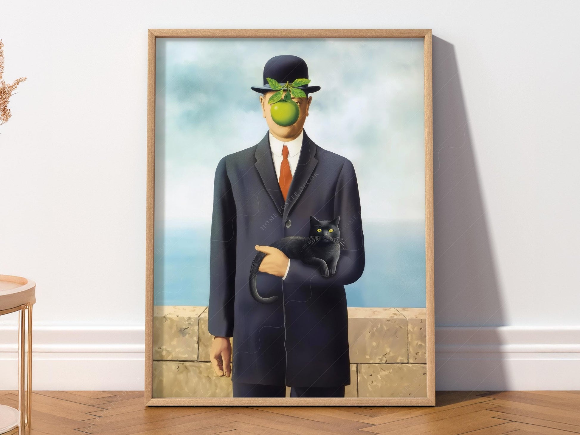 Magritte Son of Man Cat Print – Funny Surrealist Art Poster Wall Decor