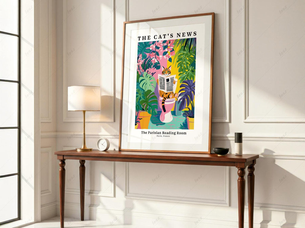 The Cat's News Parisian Reading Room Print – Funny Bathroom Wall Art