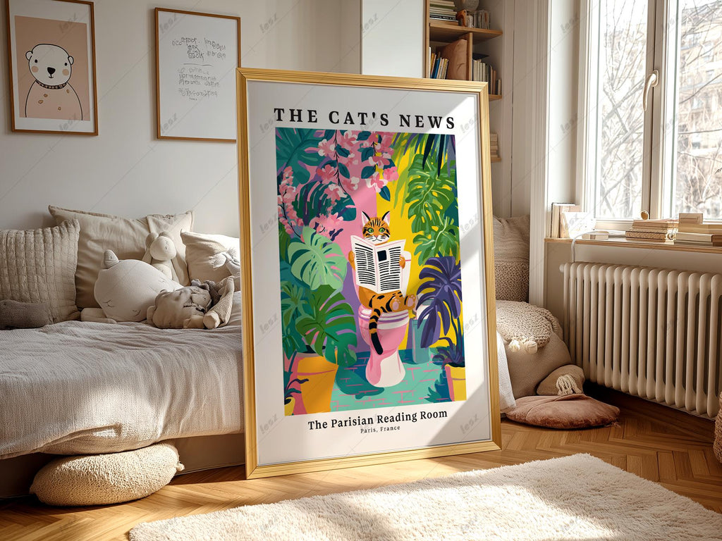 The Cat's News Parisian Reading Room Print – Funny Bathroom Wall Art