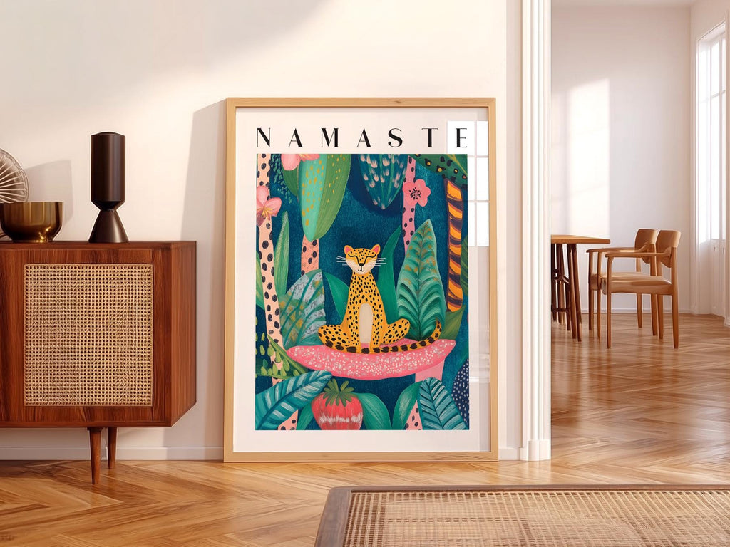 Namaste Leopard Print – Tropical Jungle Wall Art Poster Decor