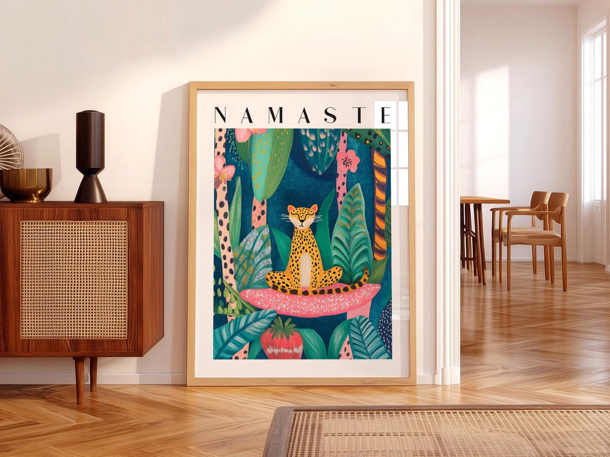 Namaste Leopard Print – Tropical Jungle Wall Art Poster Decor