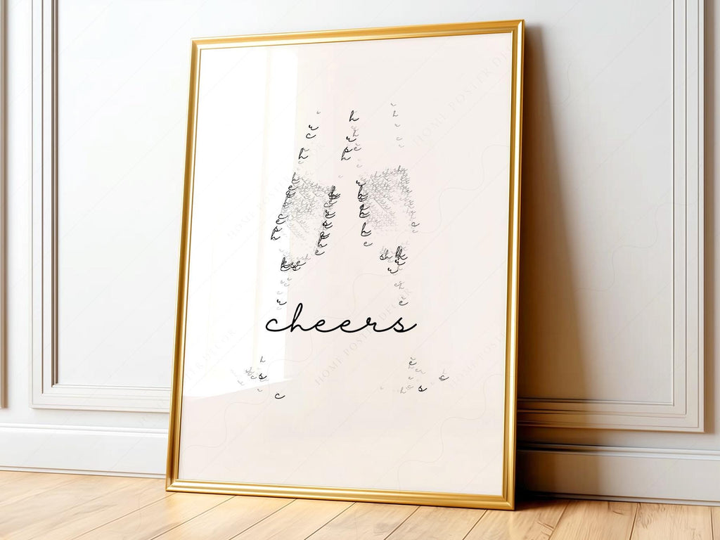 Cheers Champagne Typography Print – Minimalist Bar Cart Wall Art Poster