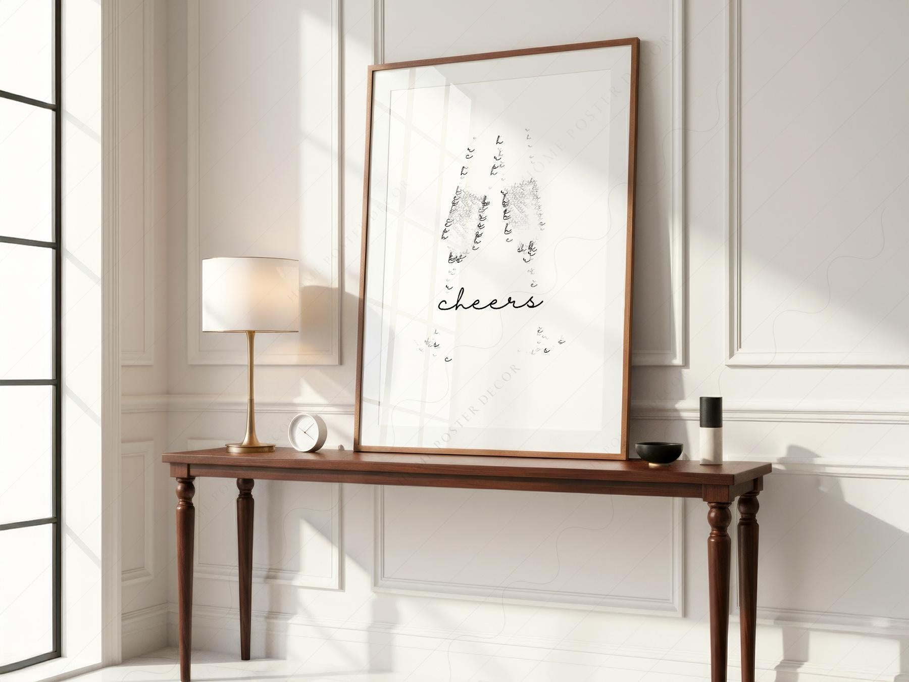 Cheers Champagne Typography Print – Minimalist Bar Cart Wall Art Poster