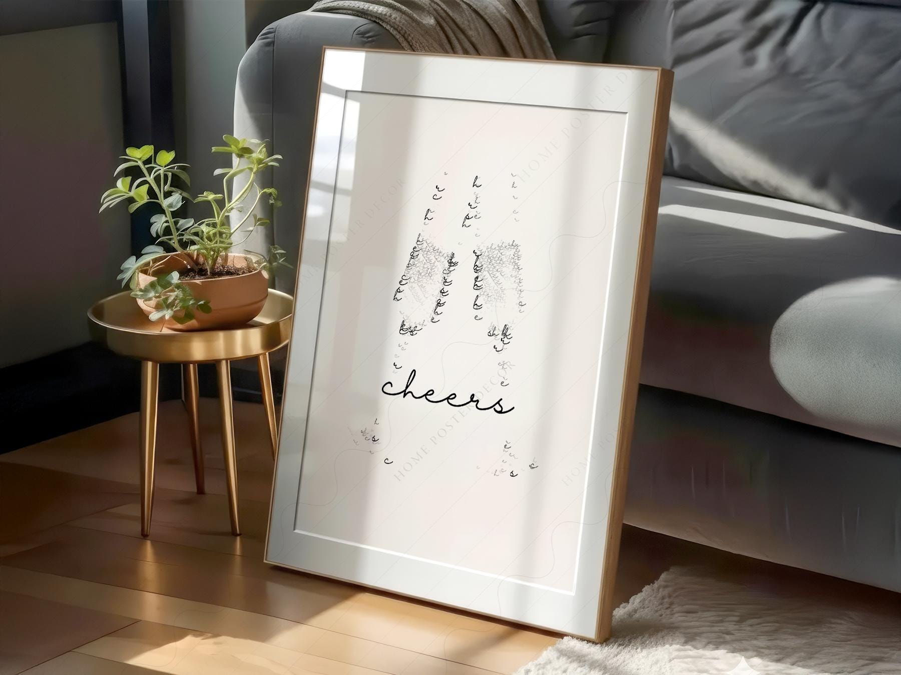 Cheers Champagne Typography Print – Minimalist Bar Cart Wall Art Poster