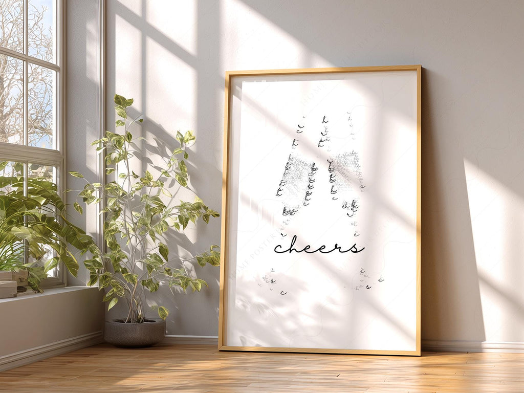 Cheers Champagne Typography Print – Minimalist Bar Cart Wall Art Poster