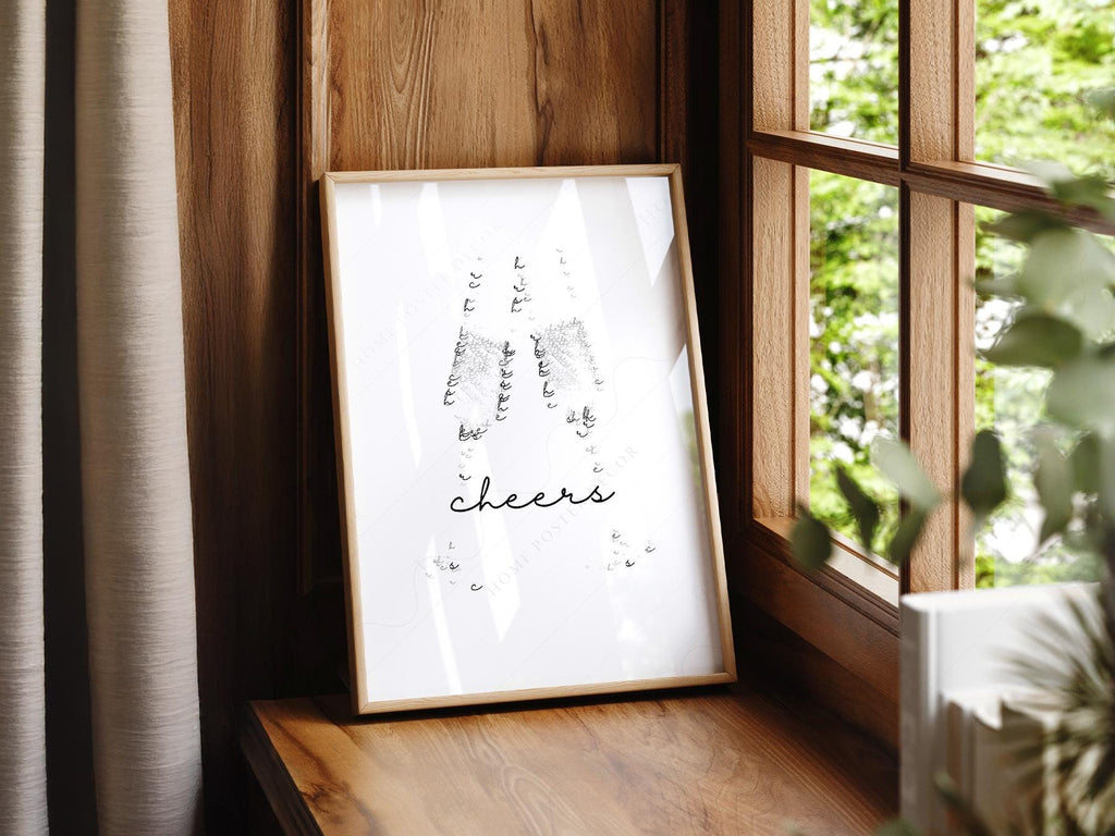 Cheers Champagne Typography Print – Minimalist Bar Cart Wall Art Poster
