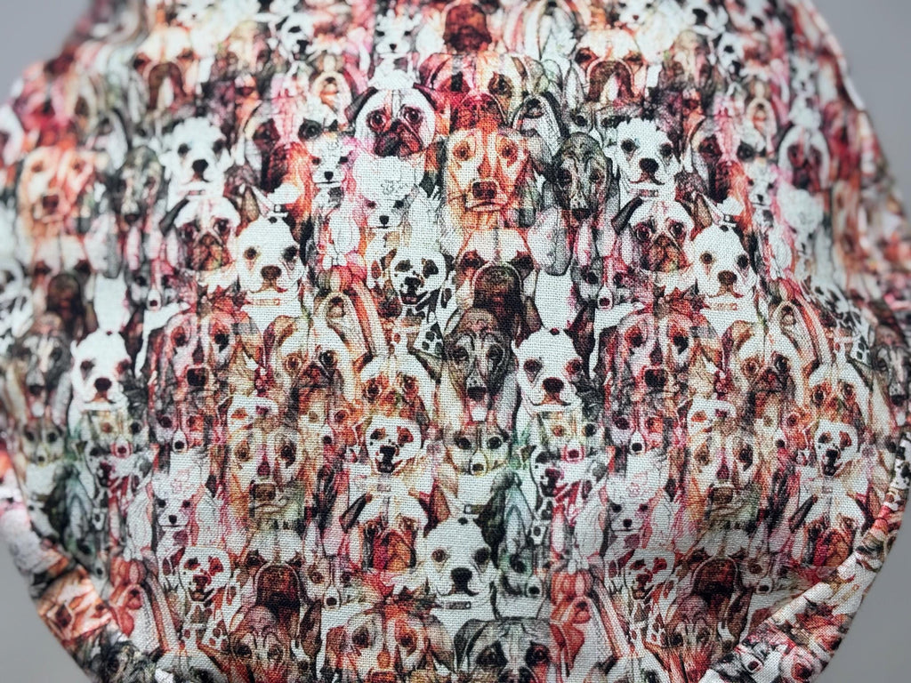 DOG MOSAIC European Style Surgical Scrub Cap or Snood for Women, Regular or Long Pixie, Elastic Gathered, Optional Ties, No Toggle