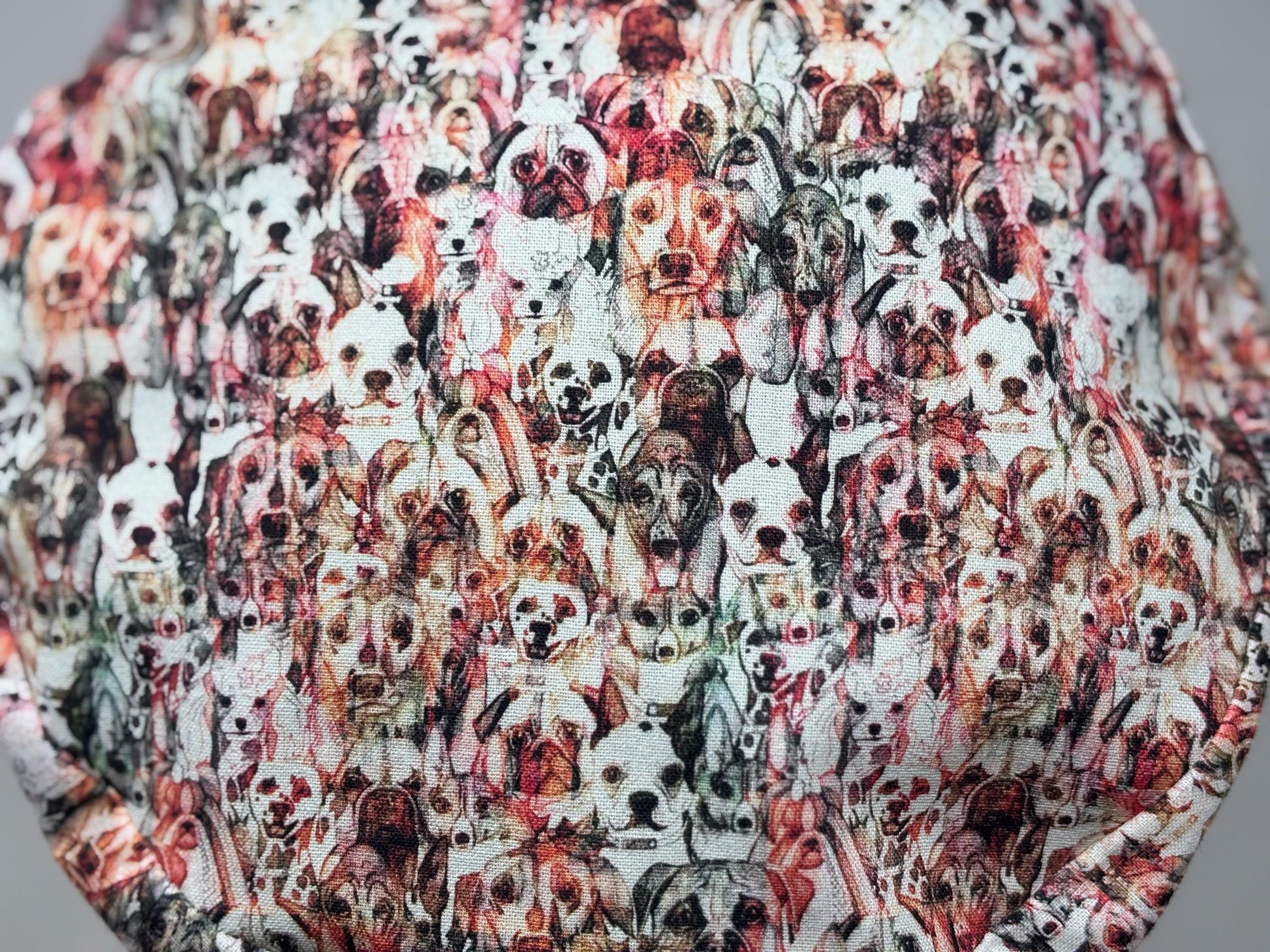 DOG MOSAIC European Style Surgical Scrub Cap or Snood for Women, Regular or Long Pixie, Elastic Gathered, Optional Ties, No Toggle