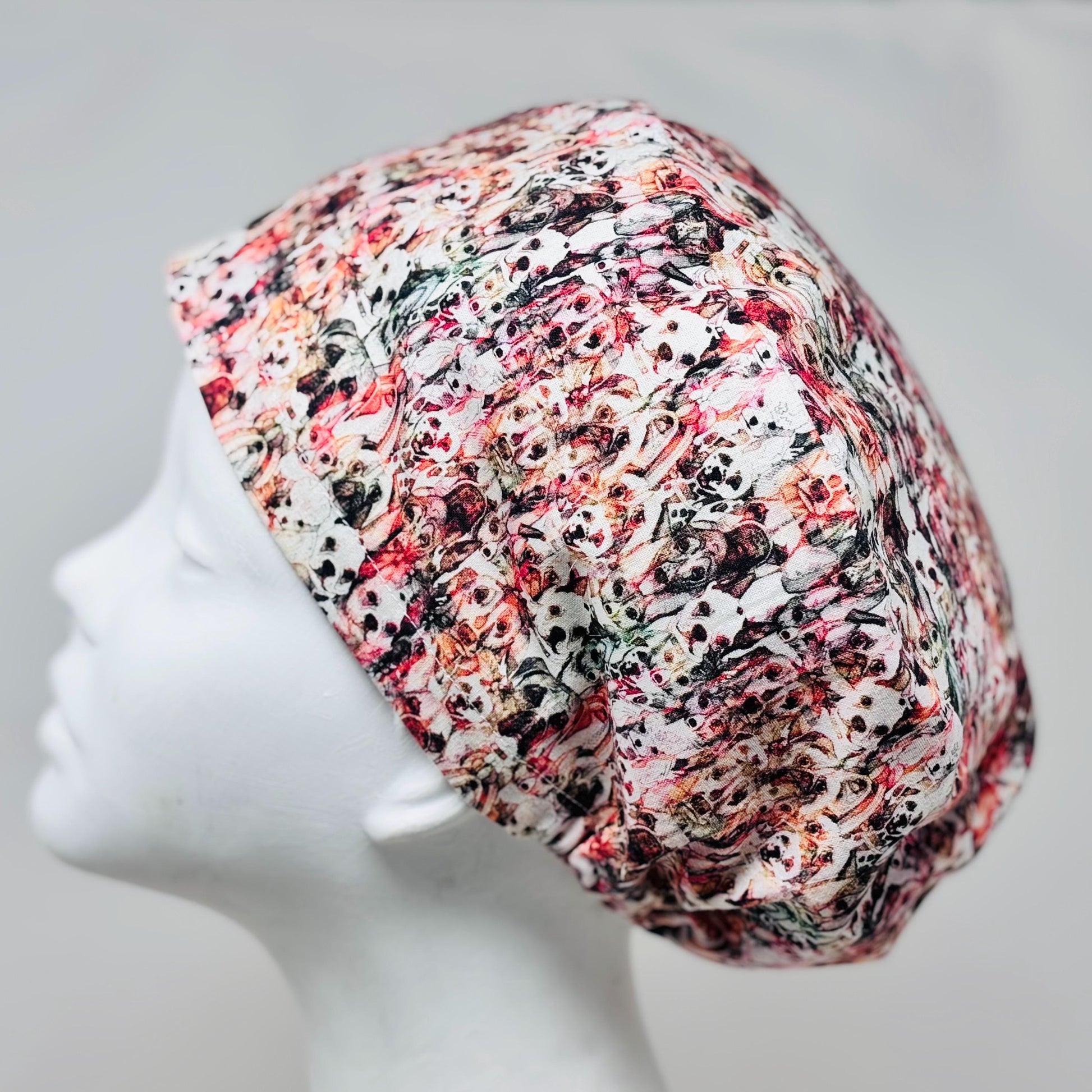 DOG MOSAIC European Style Surgical Scrub Cap or Snood for Women, Regular or Long Pixie, Elastic Gathered, Optional Ties, No Toggle