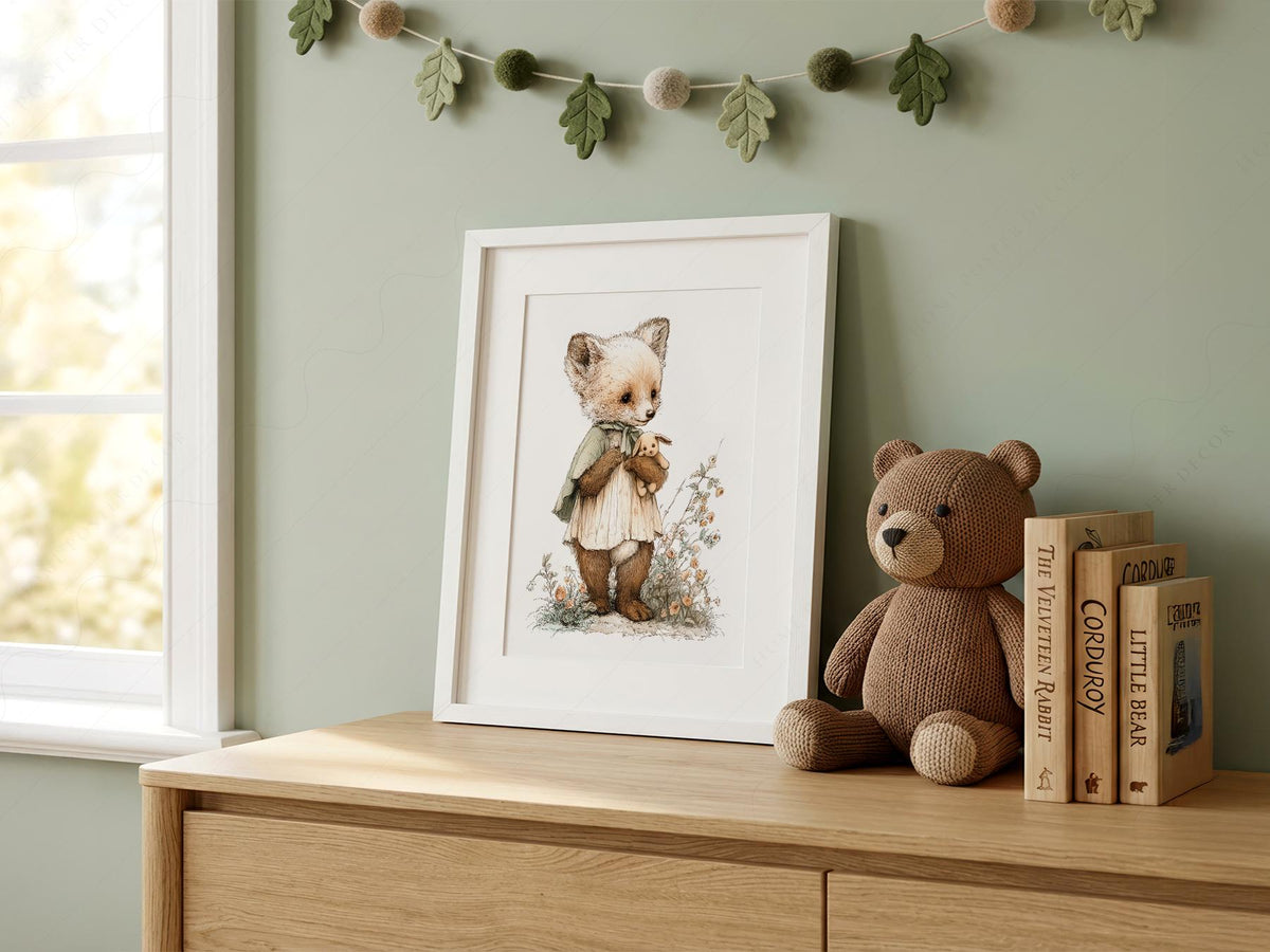 Storybook Fox Art Print – Vintage Woodland Nursery Wall Decor