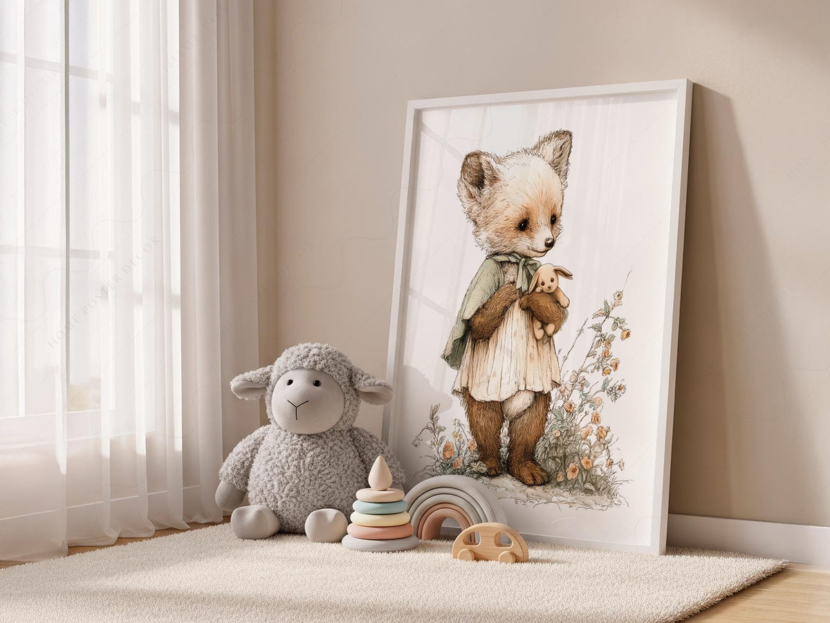 Storybook Fox Art Print – Vintage Woodland Nursery Wall Decor
