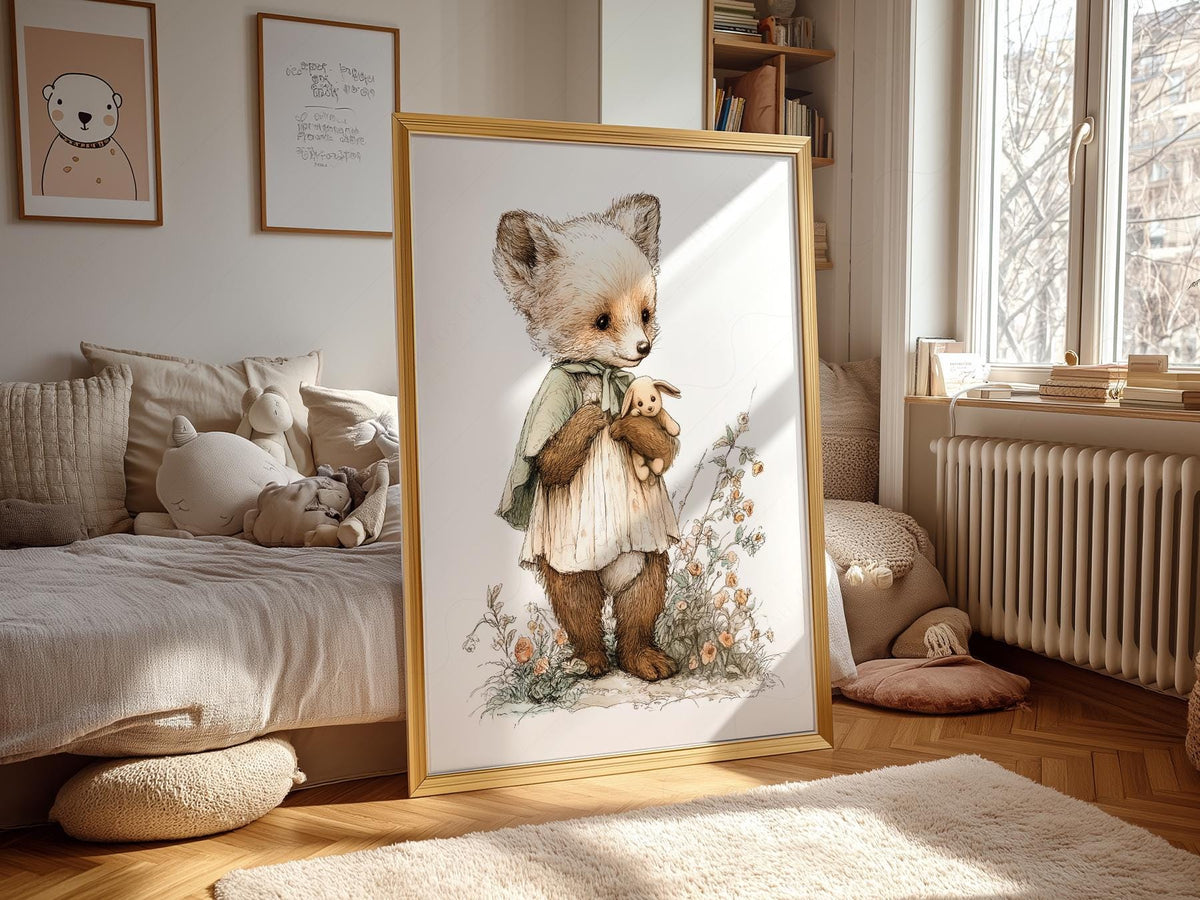 Storybook Fox Art Print – Vintage Woodland Nursery Wall Decor