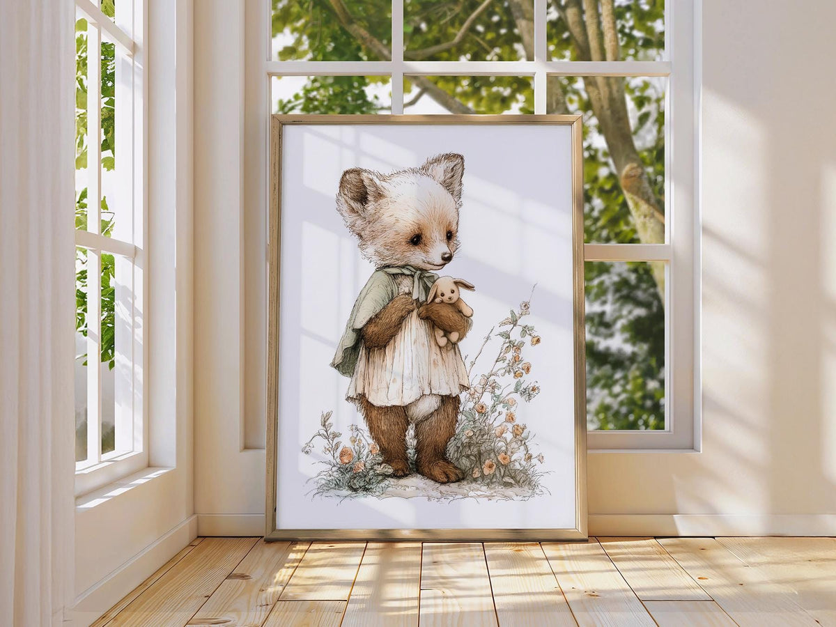 Storybook Fox Art Print – Vintage Woodland Nursery Wall Decor