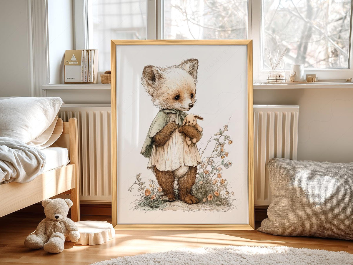 Storybook Fox Art Print – Vintage Woodland Nursery Wall Decor