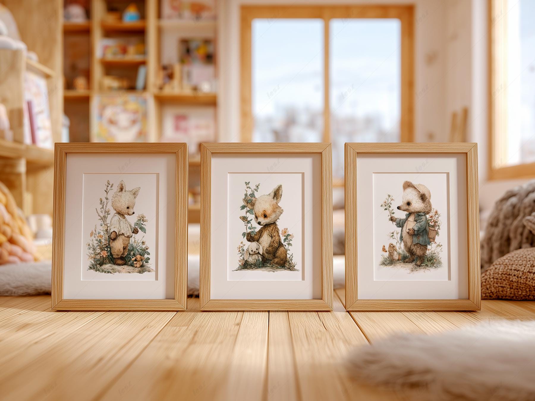 Woodland Nursery Art Set – Whimsical Forest Animals Storybook Prints