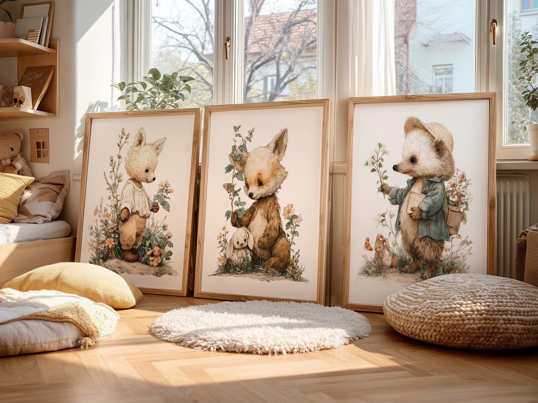Woodland Nursery Art Set – Whimsical Forest Animals Storybook Prints
