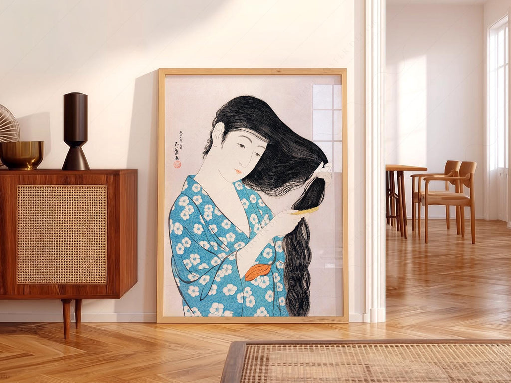 Hashiguchi Goyo Woman Combing Hair Print – Japanese Woodblock Wall Art