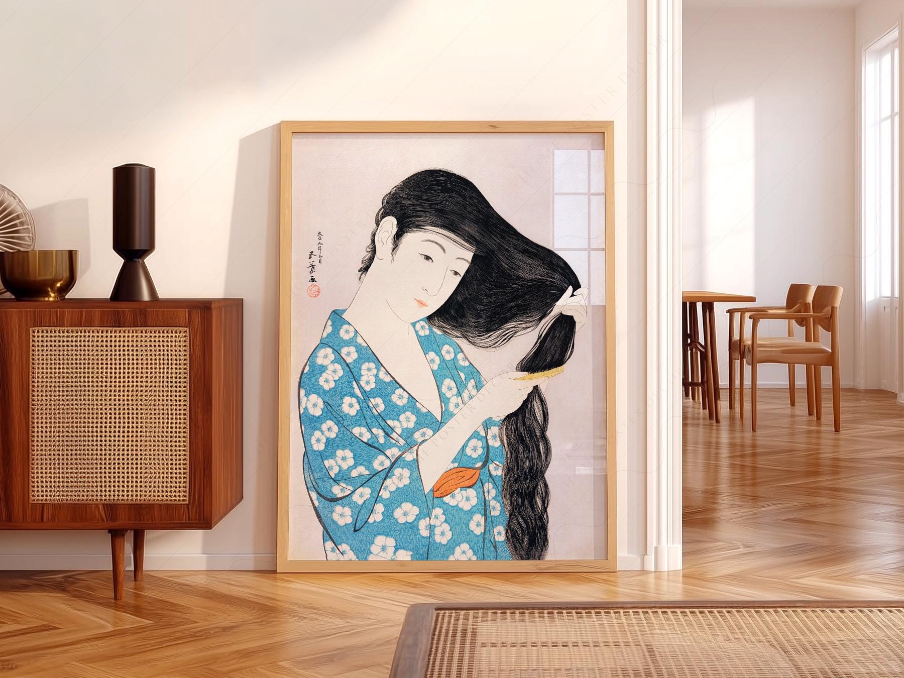 Hashiguchi Goyo Woman Combing Hair Print – Japanese Woodblock Wall Art