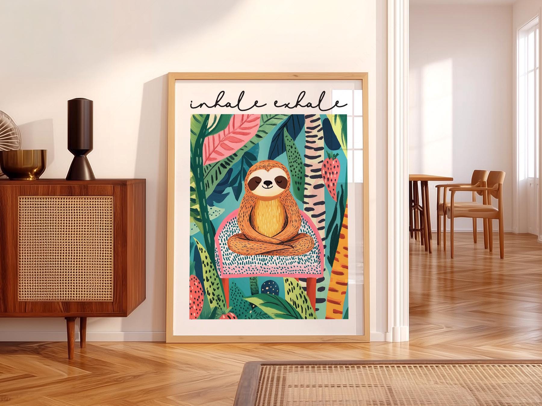 Inhale Exhale Sloth Art Print – Tropical Jungle Poster Wall Decor