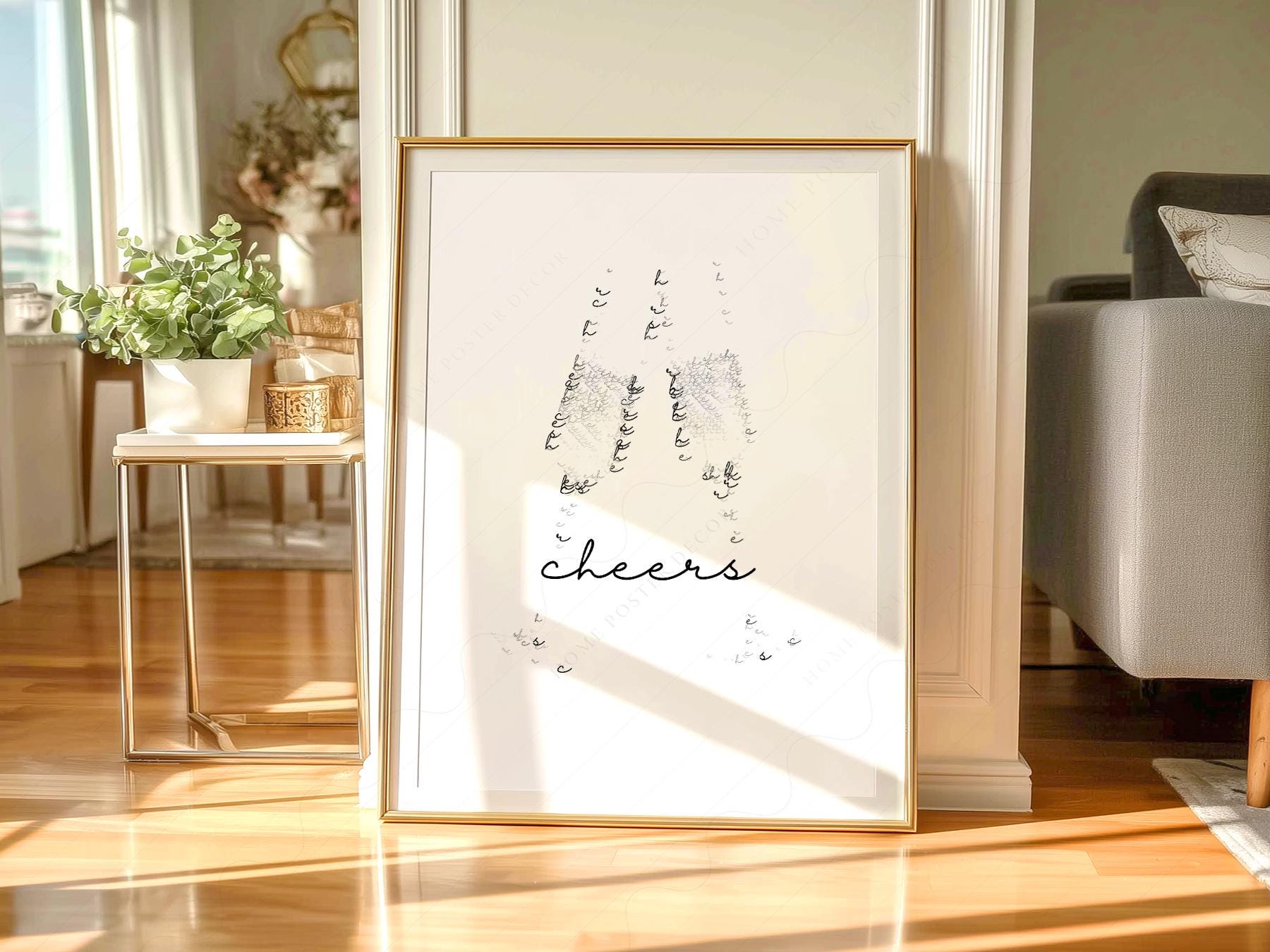 Cheers Champagne Typography Print – Minimalist Bar Cart Wall Art Poster