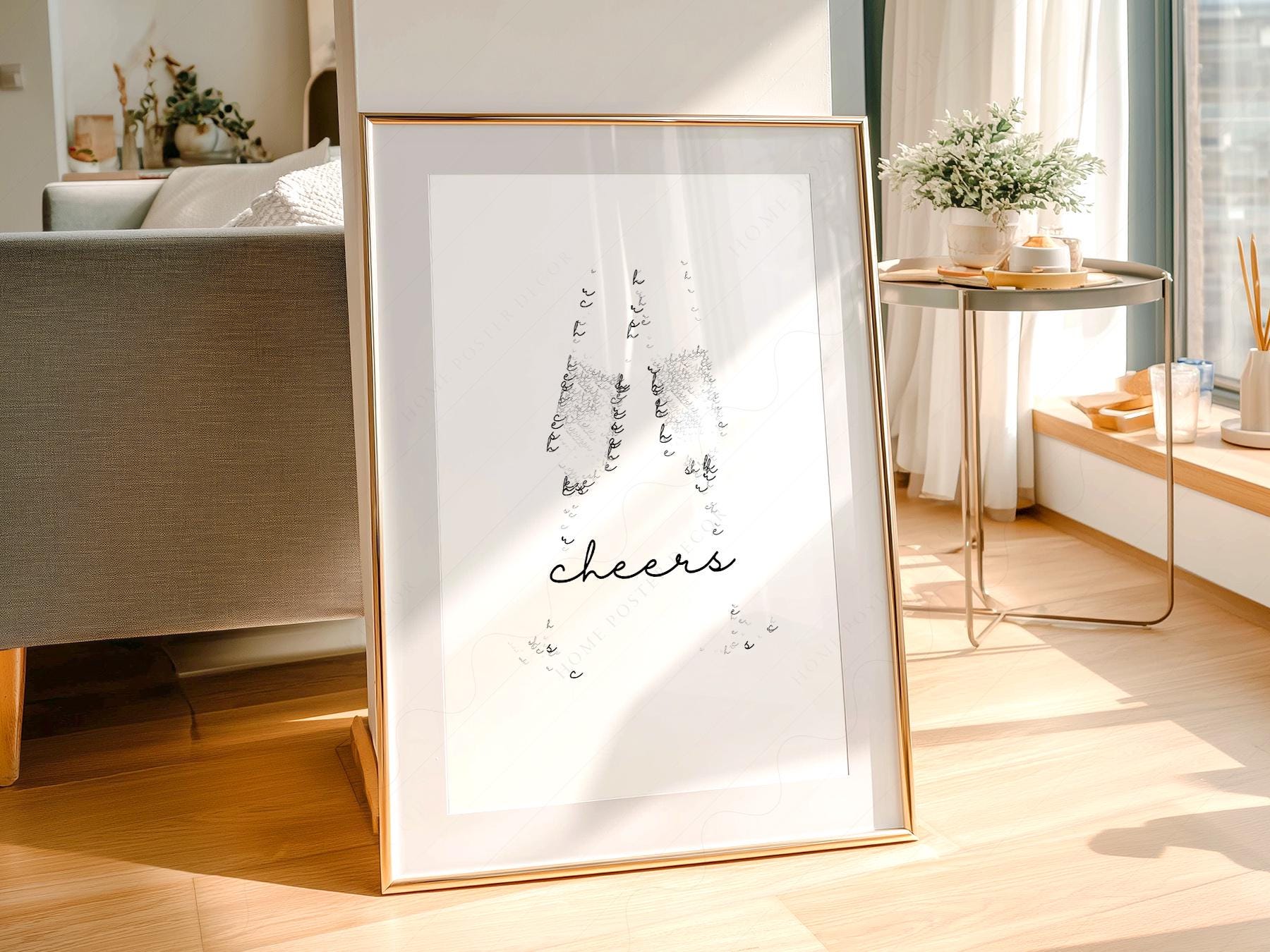 Cheers Champagne Typography Print – Minimalist Bar Cart Wall Art Poster