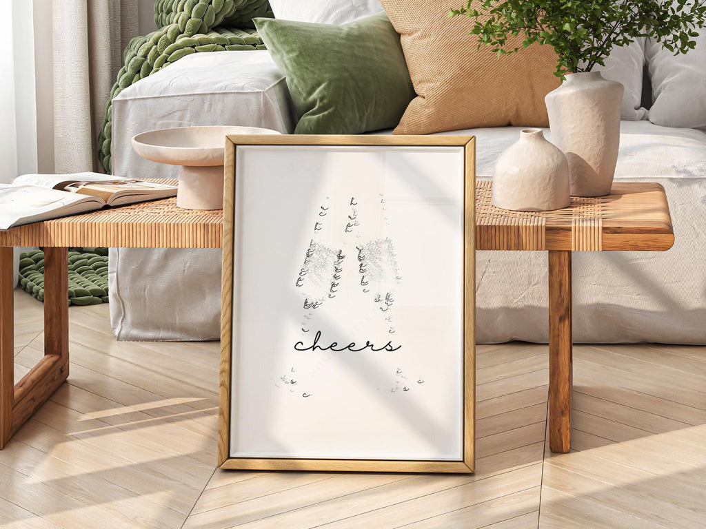 Cheers Champagne Typography Print – Minimalist Bar Cart Wall Art Poster