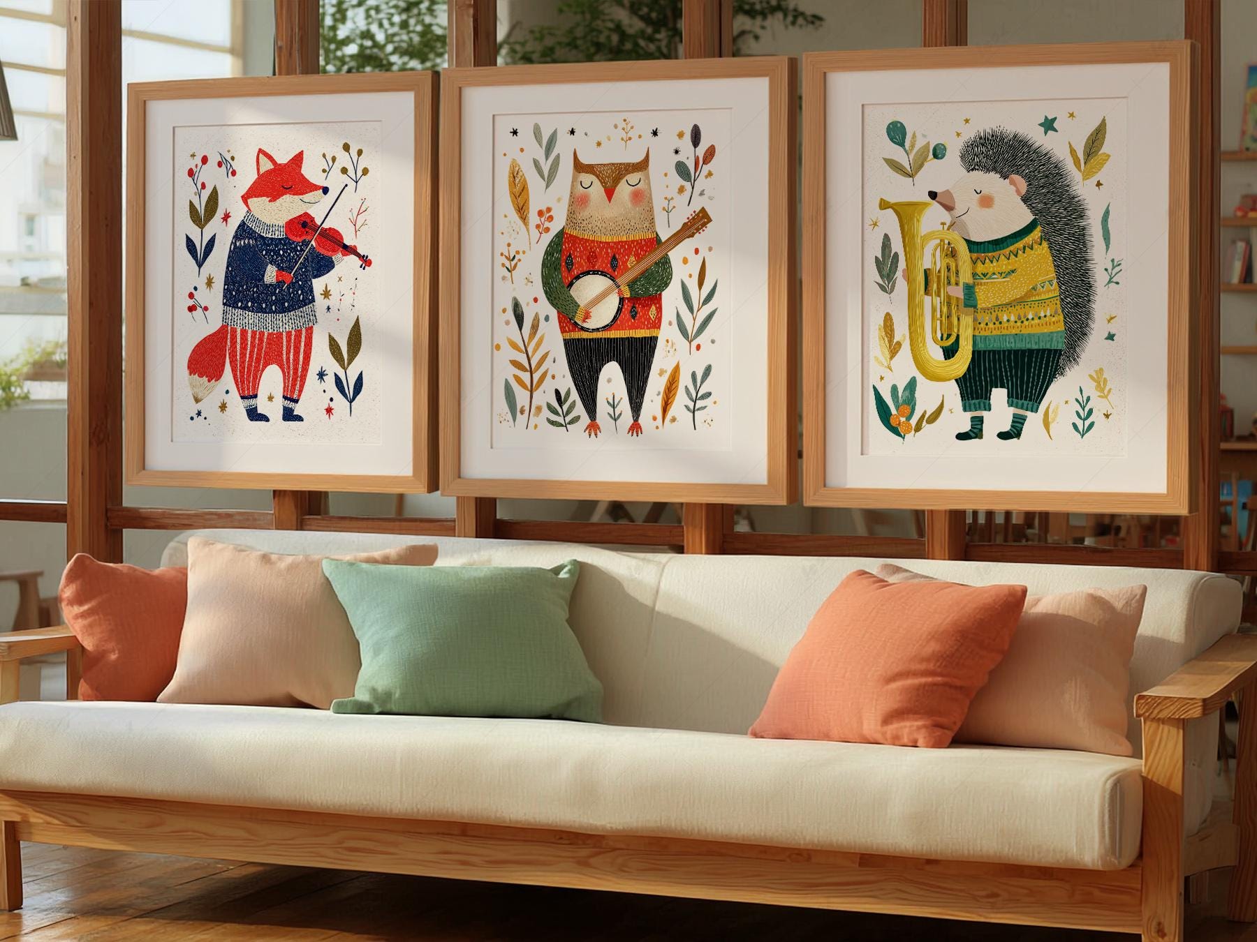 Woodland Animal Musician Print Set of 3 – Whimsical Nursery Wall Art