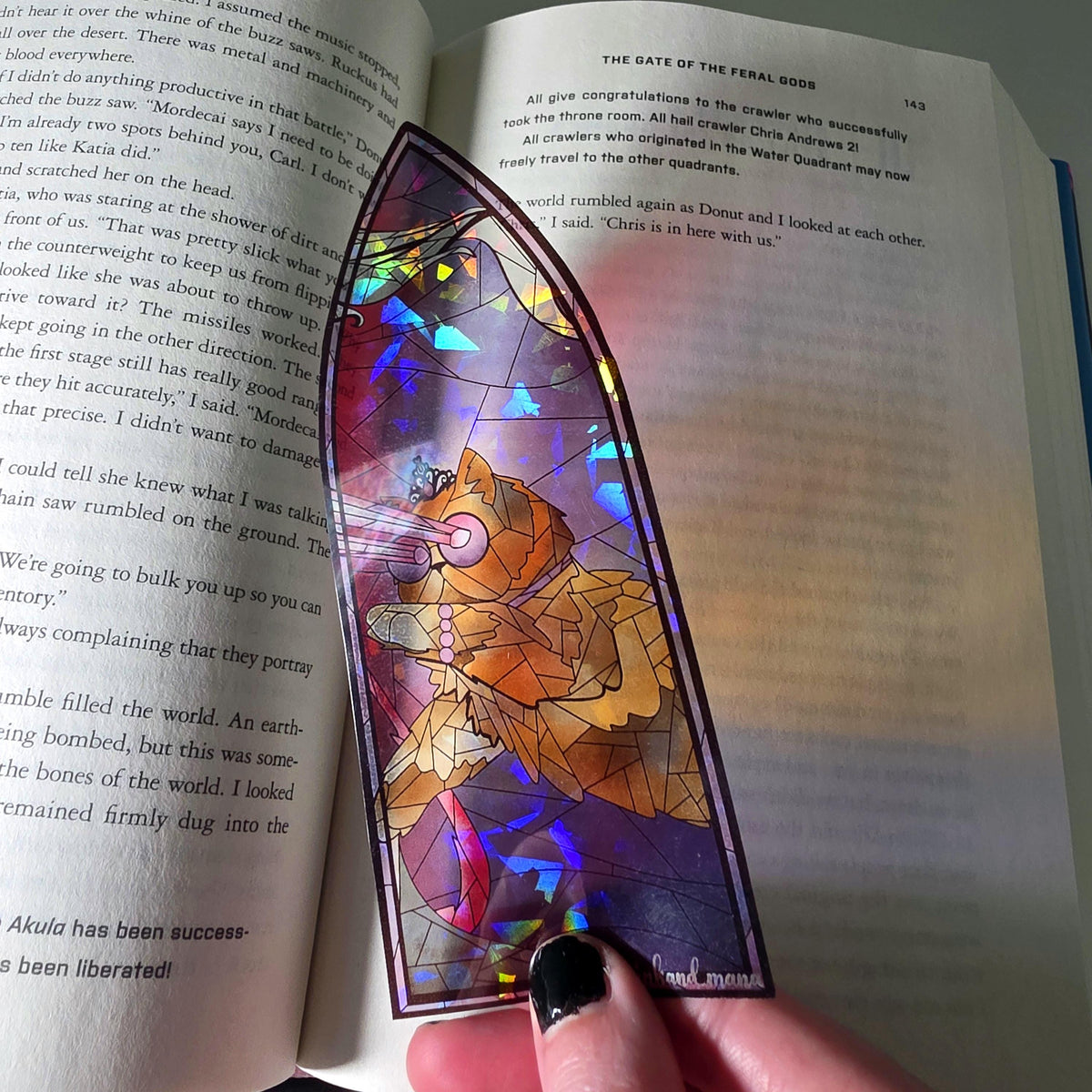 Dungeon Crawler Carl Stained Glass Style Bookmark: Princess Donut (Handmade with Holographic Art) 6