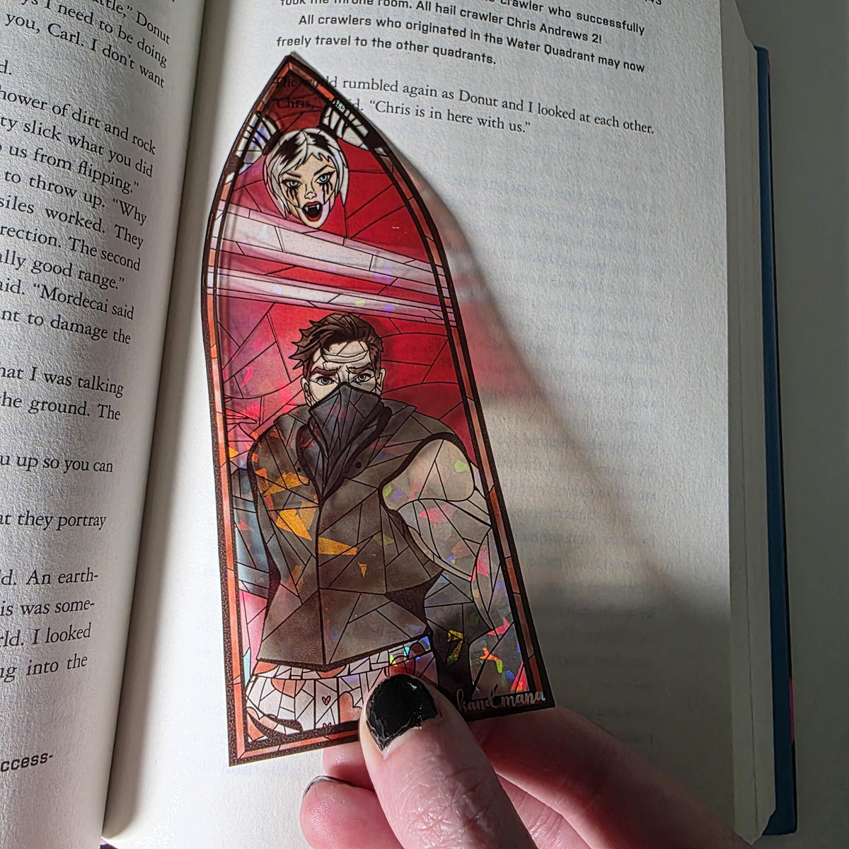 Dungeon Crawler Carl Stained Glass Style Bookmark: Carl and Samantha (Handmade with Holographic Art) 12