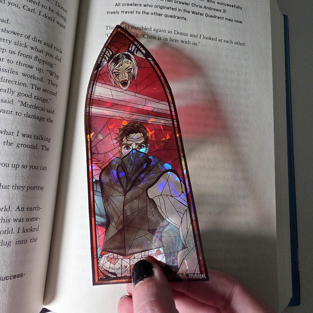 Dungeon Crawler Carl Stained Glass Style Bookmark: Carl and Samantha (Handmade with Holographic Art) 14