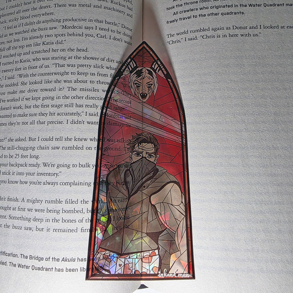 Dungeon Crawler Carl Stained Glass Style Bookmark: Carl and Samantha (Handmade with Holographic Art) 8