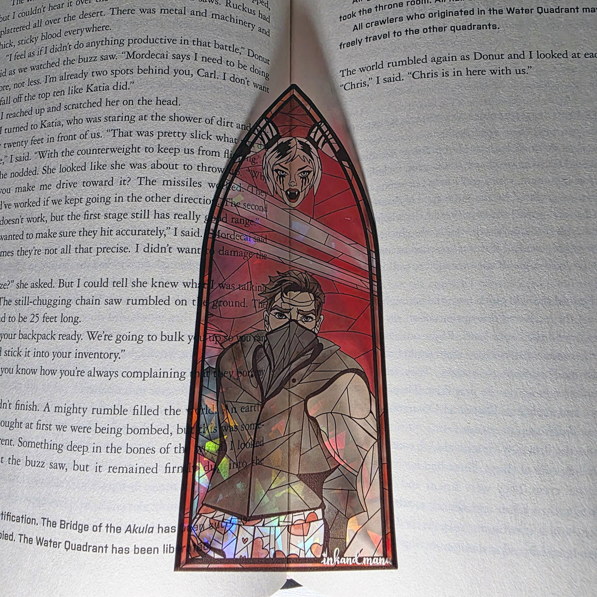 Dungeon Crawler Carl Stained Glass Style Bookmark: Carl and Samantha (Handmade with Holographic Art) 8