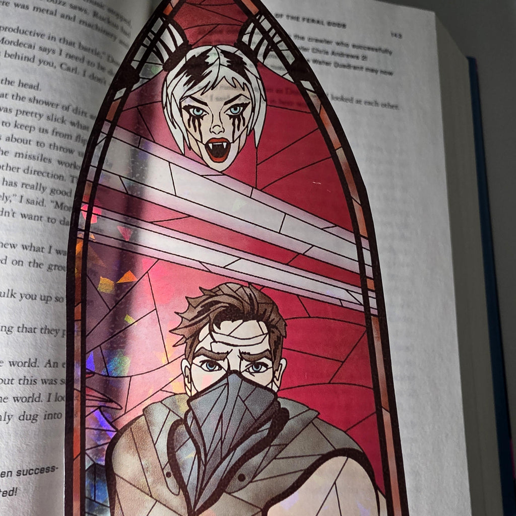 Dungeon Crawler Carl Stained Glass Style Bookmark: Carl and Samantha (Handmade with Holographic Art) 15