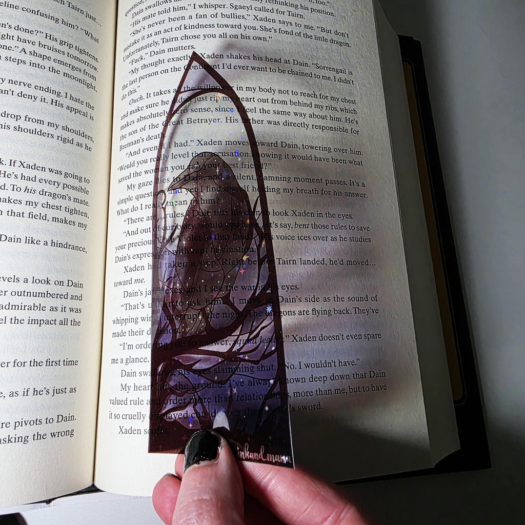 Gothic Raven Stained Glass Style Bookmark: Moon Scene, Holographic Art 4