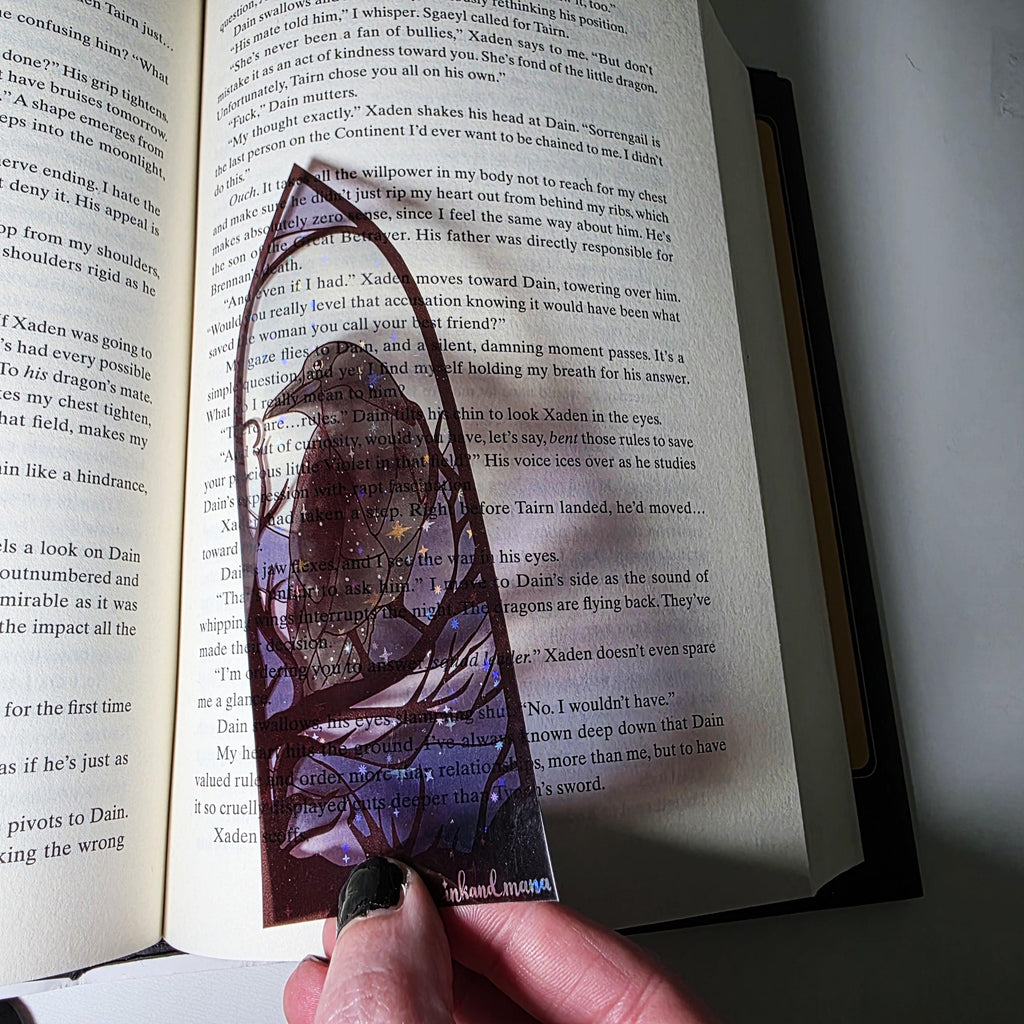 Gothic Raven Stained Glass Style Bookmark: Moon Scene, Holographic Art 5